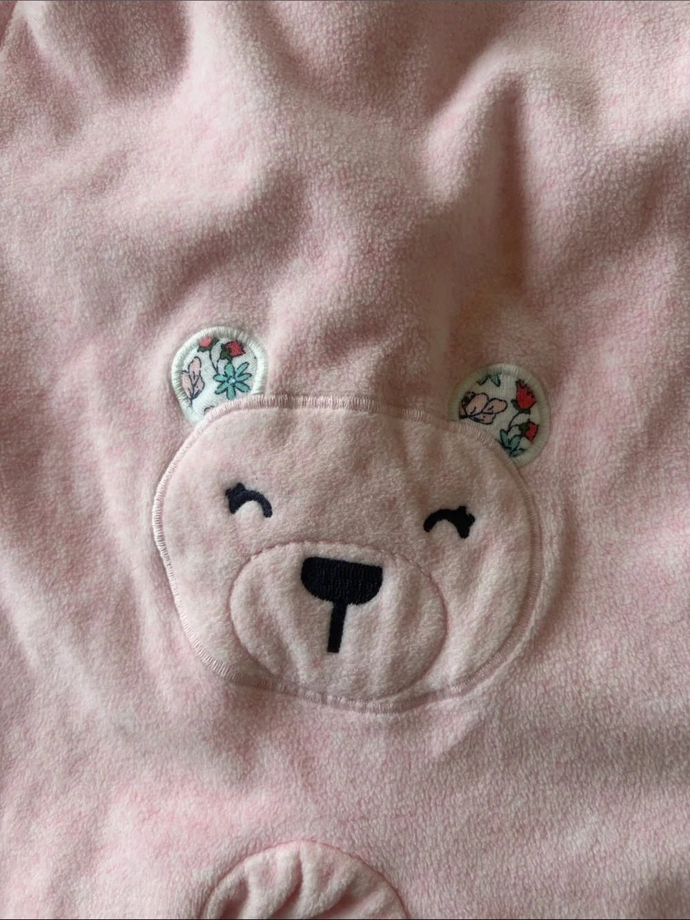 Carter's Baby Girl Pink Fleece Hooded Romper One Piece Cozy Outfit Bear Detail